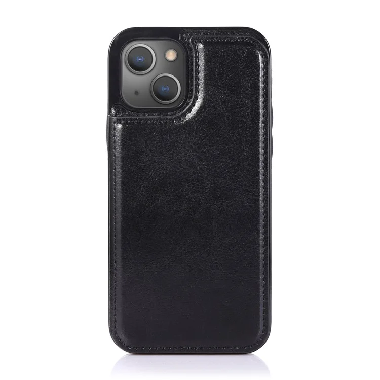 Custodia per telefono in pelle PU rivestita in TPU con pulsanti magnetici doppi, texture Crazy Horse, supporto e porta carte, resistente ai graffi, per iPhone 13 6.1 pollici - Nero