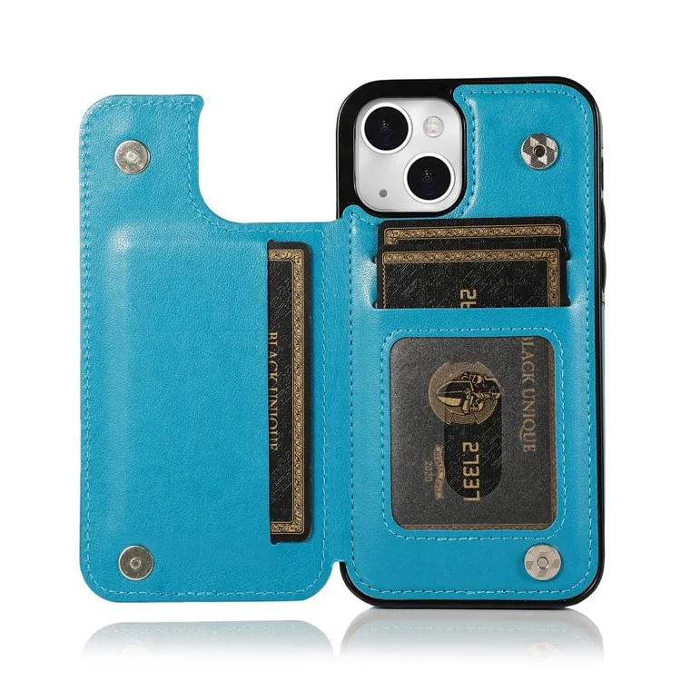PU Leather Coated TPU Phone Case Double Magnetic Buttons Imprinted Mandala Flower Kickstand Card Holder Scratch-resistant Phone Cover for iPhone 13 mini 5.4 inch - Blue