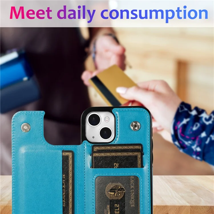 PU Leather Coated TPU Phone Case Double Magnetic Buttons Imprinted Mandala Flower Kickstand Card Holder Scratch-resistant Phone Cover for iPhone 13 mini 5.4 inch - Blue