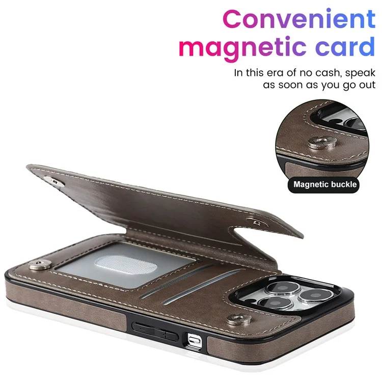 Mandala Flower PU Leather Coated TPU Phone Case Double Magnetic Buttons Kickstand Card Holder Scratch-resistant Phone Cover for iPhone 13 Pro Max 6.7 inch - Grey