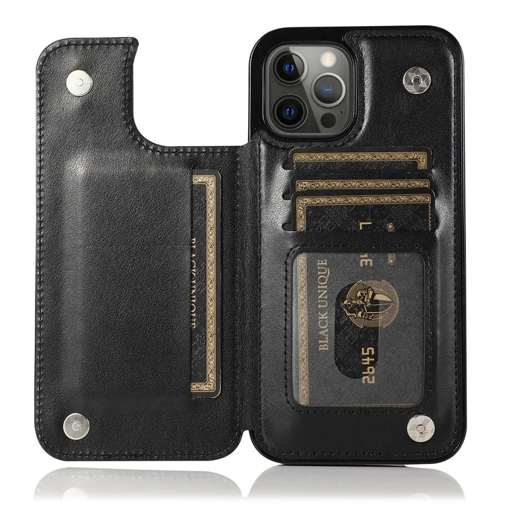 Imprinted Flower Kickstand Card Holder Scratch-resistant PU Leather Coated TPU Protective Case Phone Cover for iPhone 13 Pro Max 6.7 inch - Black