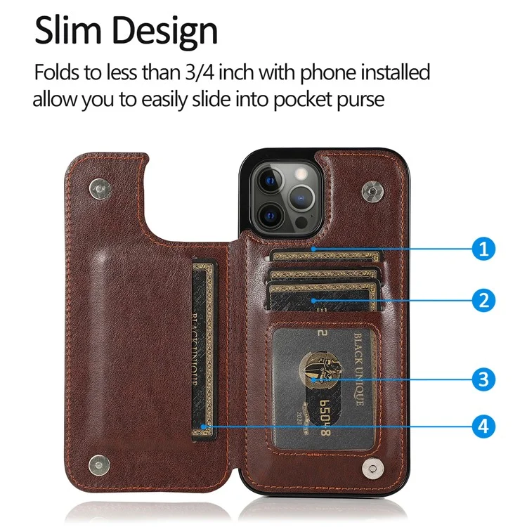 PU Leather Coated TPU Phone Case Double Magnetic Buttons Imprinted Flower Kickstand Card Holder Scratch-resistant Phone Cover for iPhone 13 Pro 6.1 inch - Dark Blue