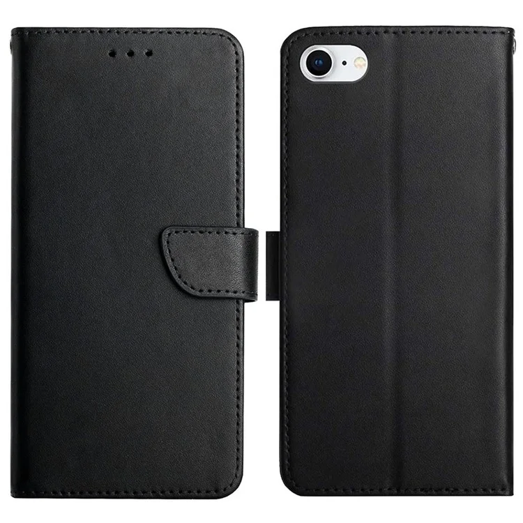Qualité Authentique en Cuir Nappa Texture Portefeuille Multifonction Support Full Body Protective Phone Case Pour Iphone SE (2022) / SE (2020) / 8/7 - le Noir