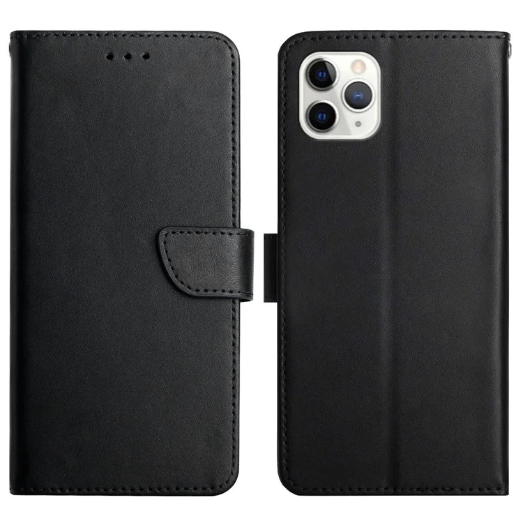 Wallet Supporting Stand Genuine Leather Nappa Texture Multifunction Full Body Protective Phone Case für iPhone 11 Pro Max 6.5 Zoll - Schwarz