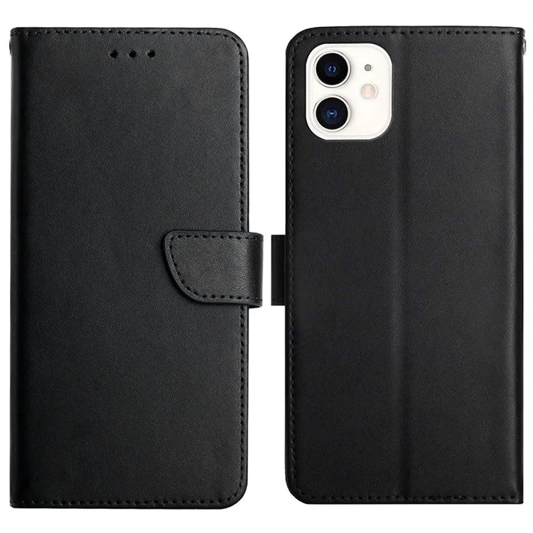Роскошный Стиль Flip Cover Натуральная Кожа Nappa Текстуры Многофункциональный Кошелек Стенд Полное Тело Защитный Чехол Для Телефона Для IPhone 12 Mini 5,4 Дюйма - Чернить