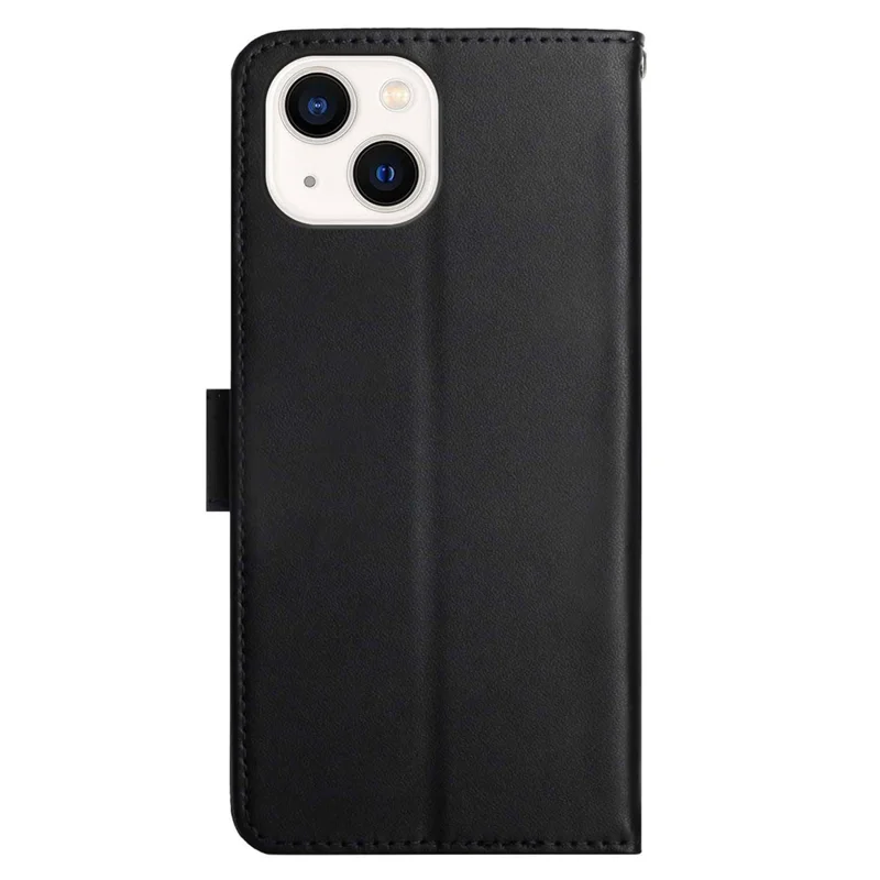 Solid Color Cover Nappa Texture Anti-fingerprint Anti-drop Wallet Stand Genuine Leather Phone Case for iPhone 13 6.1 inch - Black