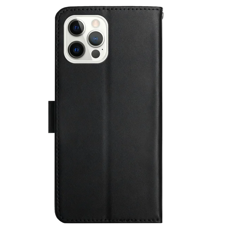 Nappa Texture Solid Color Cover Wallet Genuine Leather Phone Case Shell with Stand for iPhone 13 Pro 6.1 inch - Black