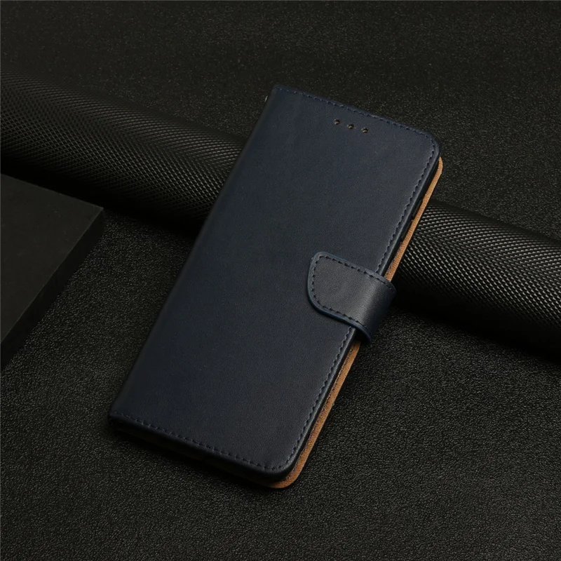 Nappa Texture Solid Color Cover Wallet Genuine Leather Phone Case Shell with Stand for iPhone 13 Pro 6.1 inch - Blue
