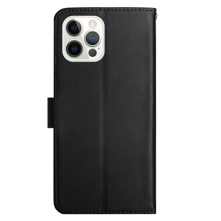 Nappa Texture Solid Color Case Willet Design Genuine Leather Magnetic Cierre de Teléfono Con Soporte Para Iphone 13 Pro Max 6.7 Pulgadas - Negro
