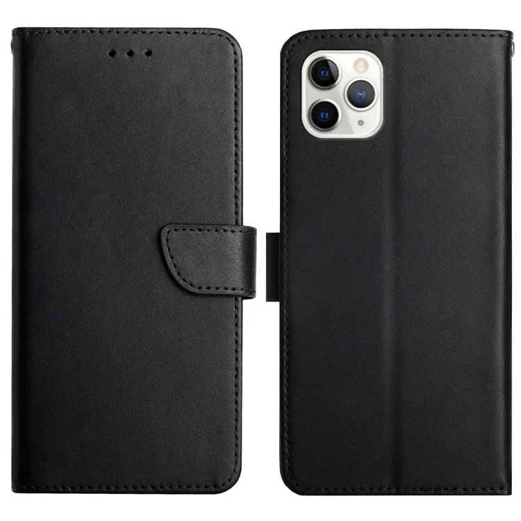 Nappa Textura Cubierta de Flip de Cuero Genuina + Case de Teléfono de la Billetera a Prueba de Gotas de Capota de Tpu Interna Para Iphone 11 Pro 5.8 Pulgadas - Negro