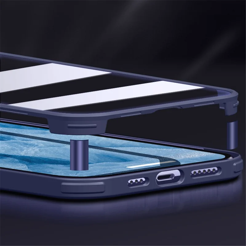 Shock Resistant Double-sided Tempered Glass Phone Case Phone Covering with TPU Edge for iPhone 13 Pro Max 6.7 inch - Blue