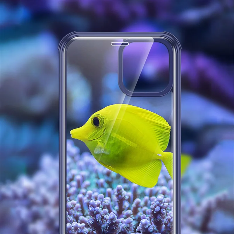 Shock Resistant Double-sided Tempered Glass Phone Case Phone Covering with TPU Edge for iPhone 13 Pro Max 6.7 inch - Blue