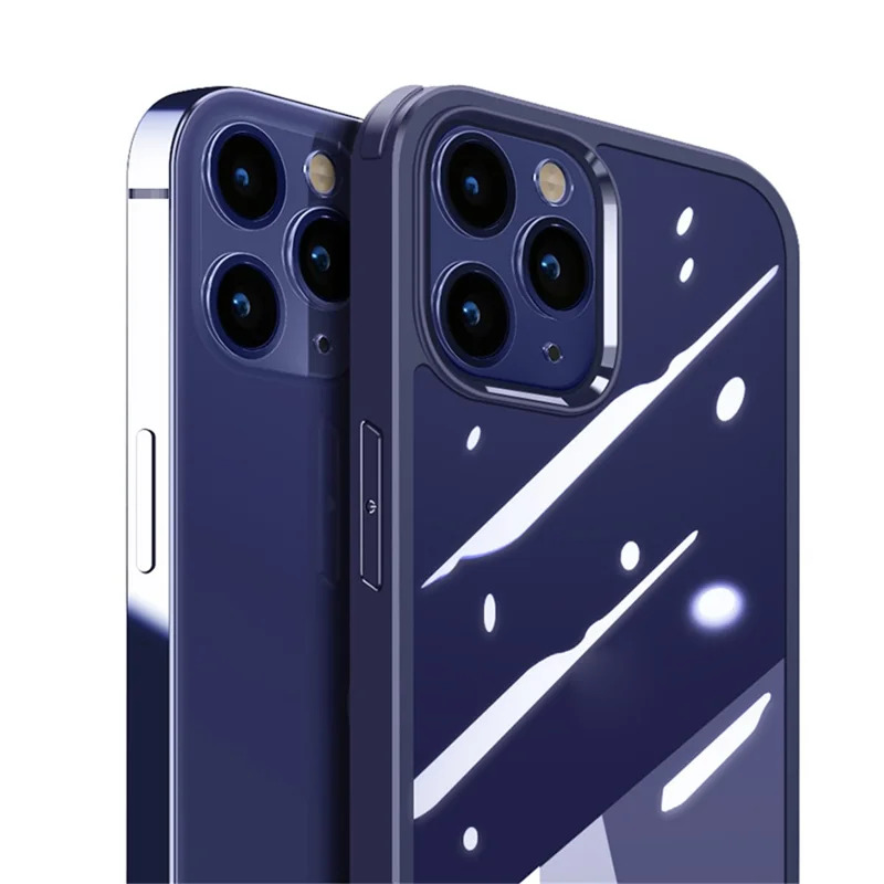 Shock Resistant Double-sided Tempered Glass Phone Case Phone Covering with TPU Edge for iPhone 13 Pro Max 6.7 inch - Blue