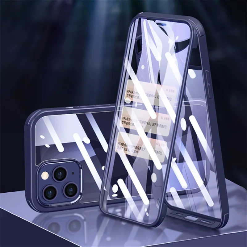 Shock Resistant Double-sided Tempered Glass Phone Case Phone Covering with TPU Edge for iPhone 13 Pro Max 6.7 inch - Black