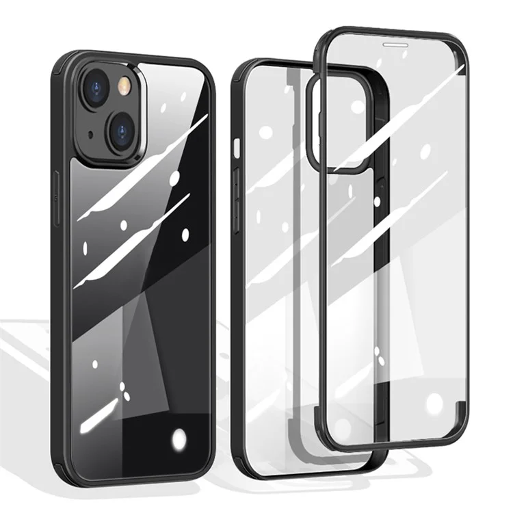 Scratch-resistant Double-sided Tempered Glass+TPU Edge Phone Case Phone Covering for iPhone 13 6.1 inch - Black