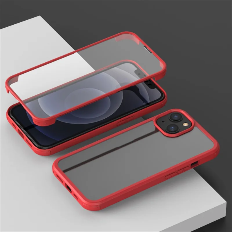 Scratch-resistant Double-sided Tempered Glass+TPU Edge Phone Case Phone Covering for iPhone 13 6.1 inch - Red