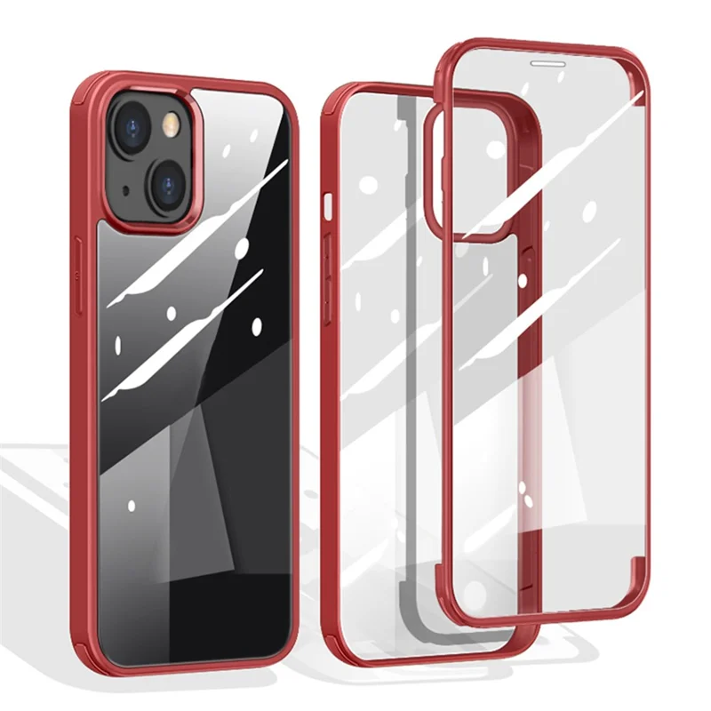 Scratch-resistant Double-sided Tempered Glass+TPU Edge Phone Case Phone Covering for iPhone 13 6.1 inch - Red
