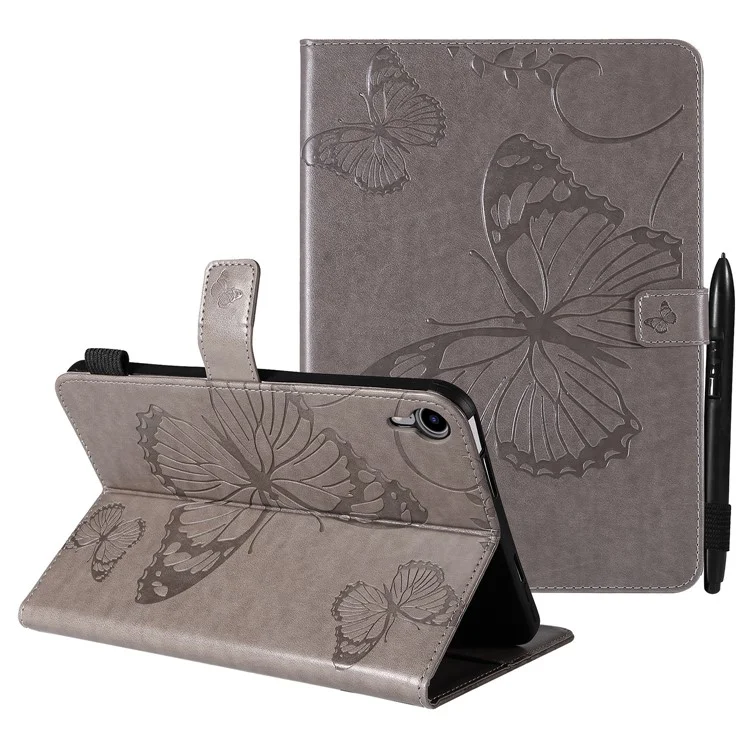 Serie di tablet KT-3 Butterfly Imprinted Magnetic Clasp Wallet Stand Design Anti-Drop Leather Tablet Case per iPad mini (2024) / mini (2021) - Grigio