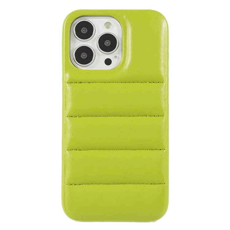Down Coat Series Anti-fall PU le Cuir Enduit PC PC Mobile Téléphone Back Case de Protection Pour Iphone 13 Pro 6,1 Pouces - Vert Clair