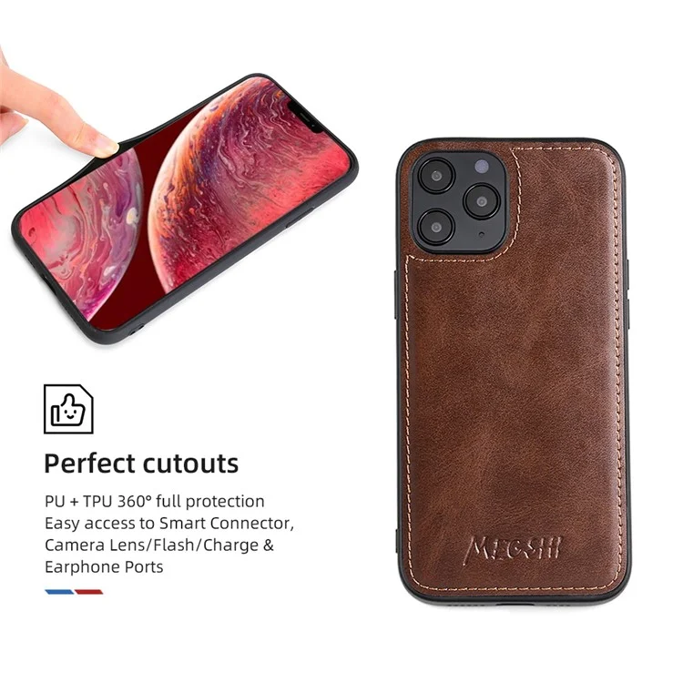 MEGSHI 020 Series Multifunction Magnetic Detachable Design Shoulder Bag Shockproof PU Leather and TPU Wallet Cover for iPhone 12 Pro Max 6.7 inch - Brown