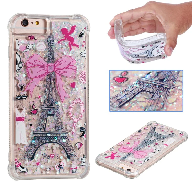 Pattern Printing Design Quicksand Moving Glitter Case TPU Protective Cover for iPhone 6 Plus / 6s Plus / 7 Plus / 8 Plus 5.5 inch - Mirror/Tower