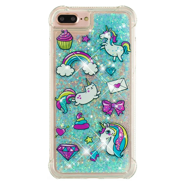 Patrón de Impresión de Diseño Quicksand Moving Glitter Case TPU Protective Cover para iPhone 6 Plus / 6s Plus / 7 Plus / 8 Plus 5.5 inch - Unicornios y Gato