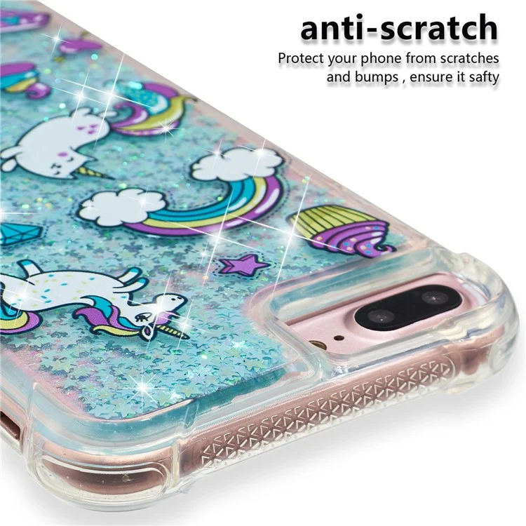Patrón de Impresión de Diseño Quicksand Moving Glitter Case TPU Protective Cover para iPhone 6 Plus / 6s Plus / 7 Plus / 8 Plus 5.5 inch - Unicornios y Gato