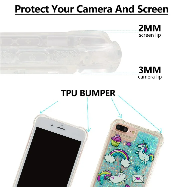 Patrón de Impresión de Diseño Quicksand Moving Glitter Case TPU Protective Cover para iPhone 6 Plus / 6s Plus / 7 Plus / 8 Plus 5.5 inch - Unicornios y Gato