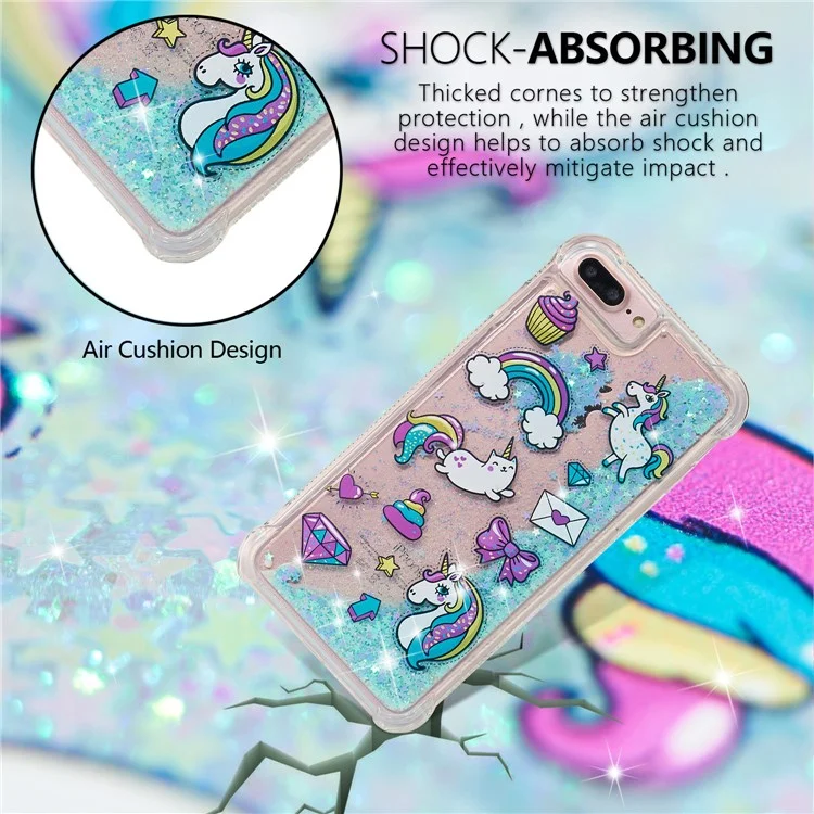 Patrón de Impresión de Diseño Quicksand Moving Glitter Case TPU Protective Cover para iPhone 6 Plus / 6s Plus / 7 Plus / 8 Plus 5.5 inch - Unicornios y Gato