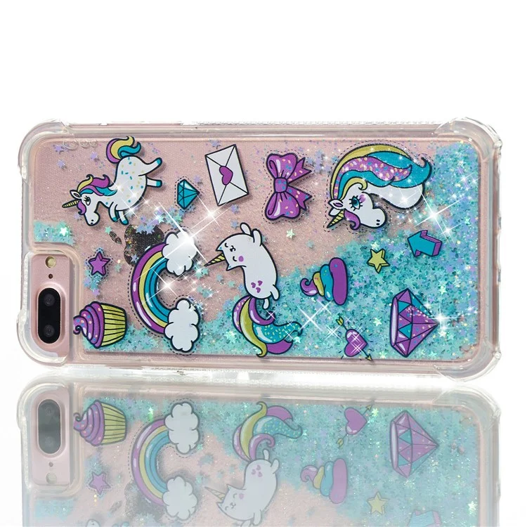 Patrón de Impresión de Diseño Quicksand Moving Glitter Case TPU Protective Cover para iPhone 6 Plus / 6s Plus / 7 Plus / 8 Plus 5.5 inch - Unicornios y Gato