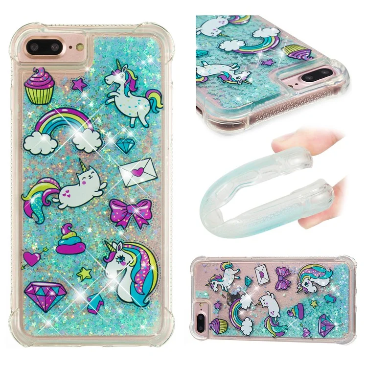 Patrón de Impresión de Diseño Quicksand Moving Glitter Case TPU Protective Cover para iPhone 6 Plus / 6s Plus / 7 Plus / 8 Plus 5.5 inch - Unicornios y Gato