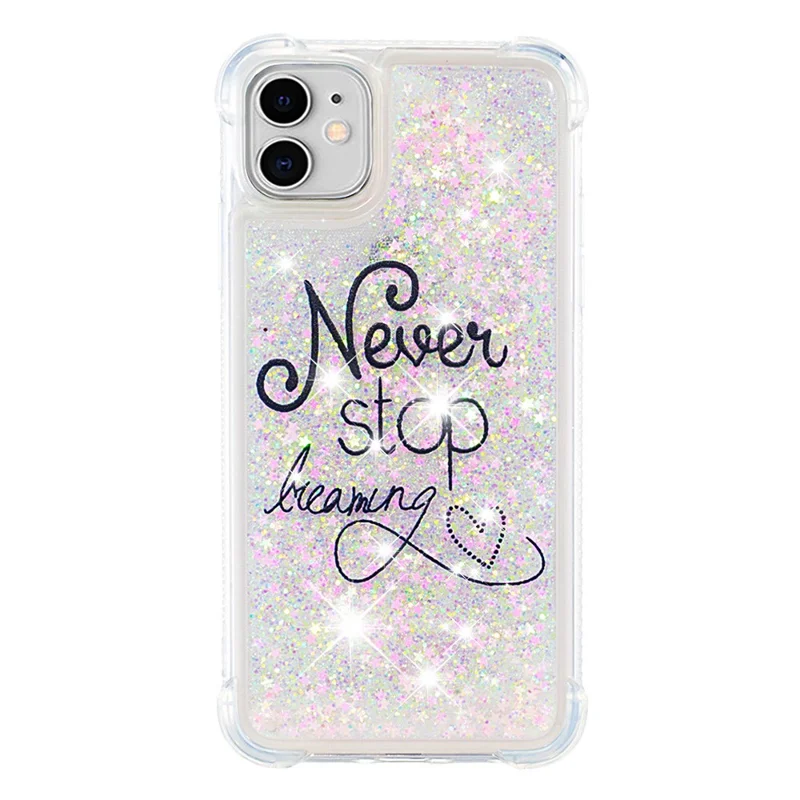 Pattern Printing Design Quicksand Moving Glitter Case Scratch-resistant Shockproof TPU Cover for iPhone 11 6.1 inch - Never Stop Dreaming