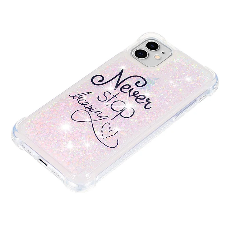 Pattern Printing Design Quicksand Moving Glitter Case Scratch-resistant Shockproof TPU Cover for iPhone 11 6.1 inch - Never Stop Dreaming