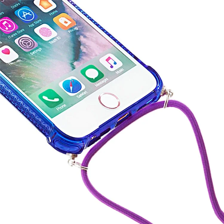Soft TPU Stylish Anti-fall Case Liquid Glitter Gradient Quicksand Sparkle Phone Cover with Lanyard for iPhone 6/6s/SE (2022)/SE (2020)/8/7 - Purple/Blue