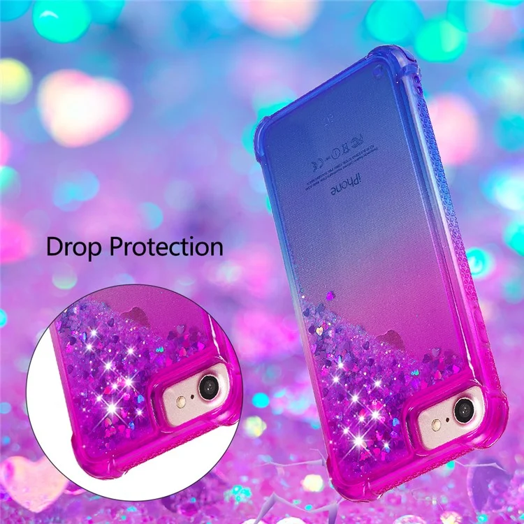 Soft TPU Stylish Anti-fall Case Liquid Glitter Gradient Quicksand Sparkle Phone Cover with Lanyard for iPhone 6/6s/SE (2022)/SE (2020)/8/7 - Purple/Blue