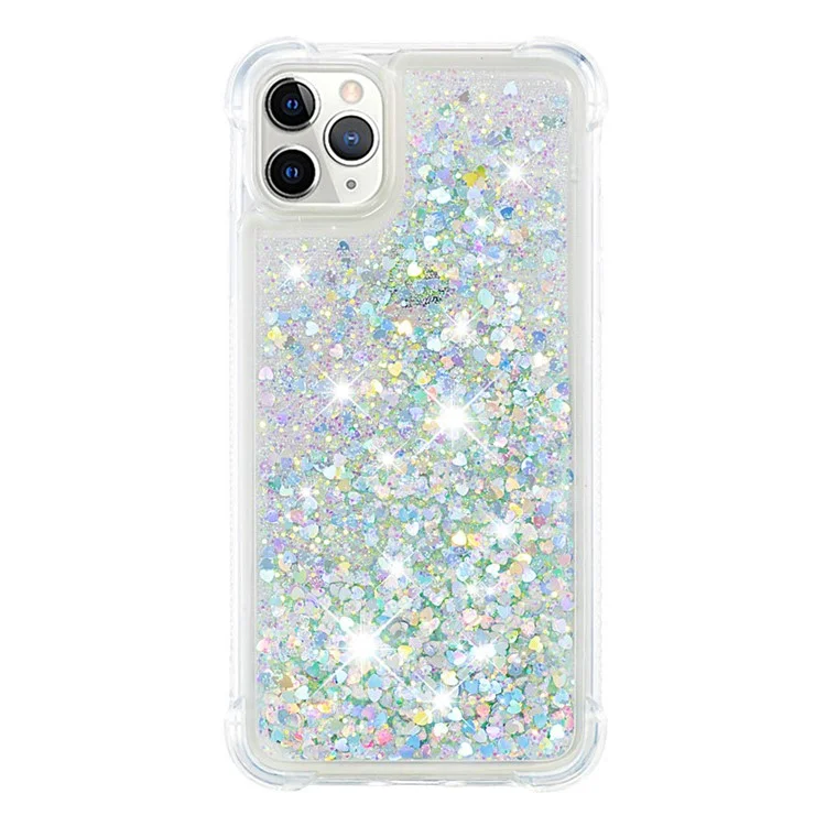 Colorful QuickSand Series Flowing Liquid Liquid Flottante Resistente Al Telefono Morbido Telefono Protezione TPU Per IPhone 11 Pro 5,8 Pollici - Cuori D'argento