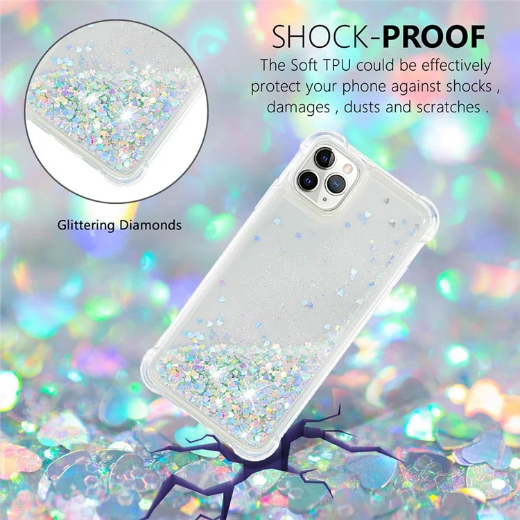 Colorful Quicksand Series Flowing Liquid Floating Scratch-resistant Soft TPU Protective Phone Case for iPhone 11 Pro 5.8 inch - Silver Hearts