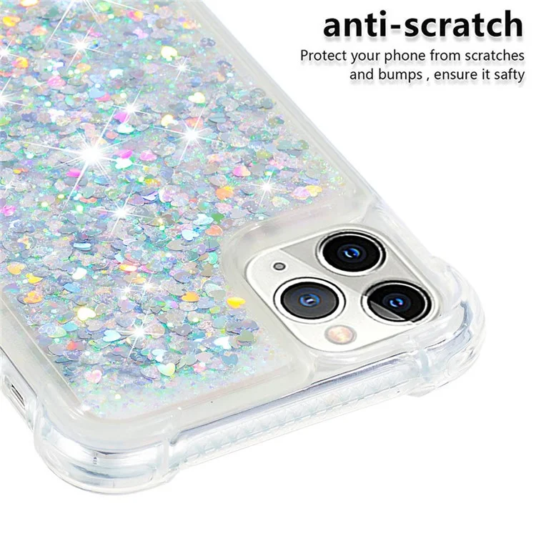 Colorful Quicksand Series Flowing Liquid Floating Scratch-resistant Soft TPU Protective Phone Case for iPhone 11 Pro 5.8 inch - Silver Hearts