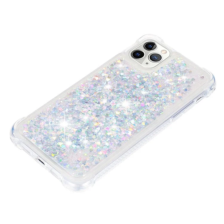 Colorful Quicksand Series Flowing Liquid Floating Scratch-resistant Soft TPU Protective Phone Case for iPhone 11 Pro 5.8 inch - Silver Hearts