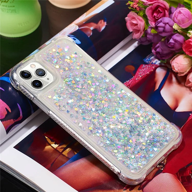 Colorful Quicksand Series Flowing Liquid Floating Scratch-resistant Soft TPU Protective Phone Case for iPhone 11 Pro 5.8 inch - Silver Hearts