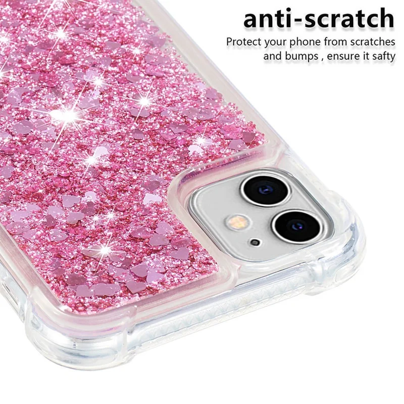 Reinforced Corner Anti-fall Quicksand Glitter TPU Protective Phone Case Shell for iPhone 11 6.1 inch - Rose Gold Hearts