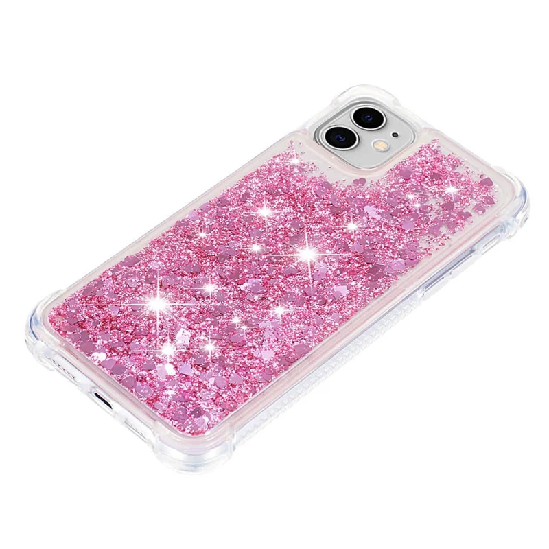 Reinforced Corner Anti-fall Quicksand Glitter TPU Protective Phone Case Shell for iPhone 11 6.1 inch - Rose Gold Hearts