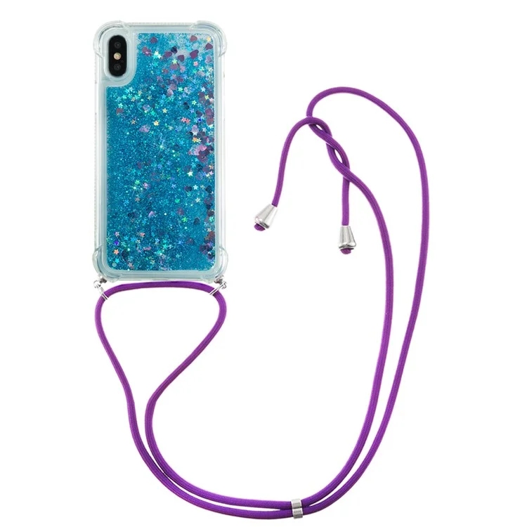 Glitter Quicksand Soft Tpu-telefonhülle Mit Anti-lanyard Für Iphone X/XS - Blaue Herzen