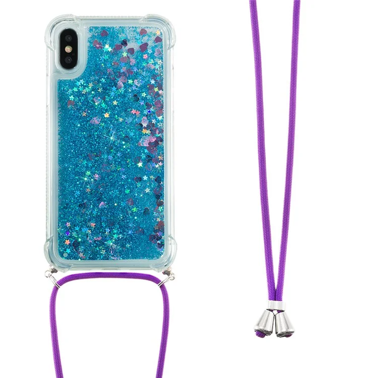 Glitter Quicksand Soft Tpu-telefonhülle Mit Anti-lanyard Für Iphone X/XS - Blaue Herzen