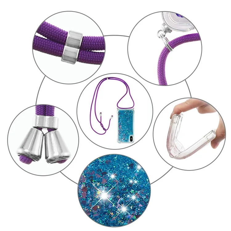 Glitter Quicksand Soft Tpu-telefonhülle Mit Anti-lanyard Für Iphone X/XS - Blaue Herzen