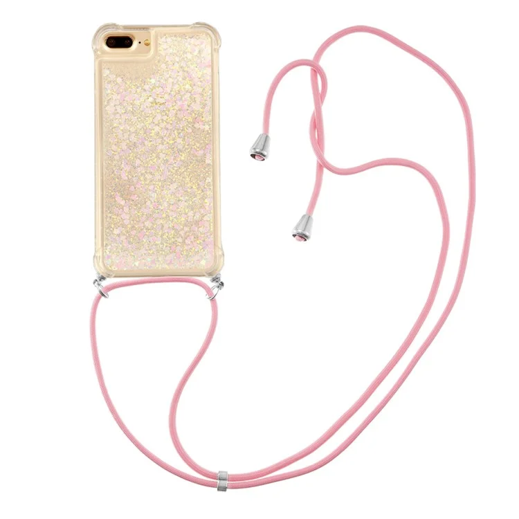 Fall Protection Quicksand Flowing Glitter TPU Protective Phone Cover Shell with Adjustable Lanyard for iPhone 6 Plus/6s Plus/7 Plus/8 Plus 5.5 inch - Shiny Hearts