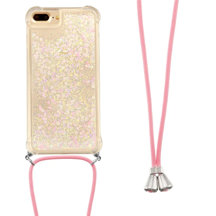 Fall Protection Quicksand Flowing Glitter TPU Protective Phone Cover Shell with Adjustable Lanyard for iPhone 6 Plus/6s Plus/7 Plus/8 Plus 5.5 inch - Shiny Hearts