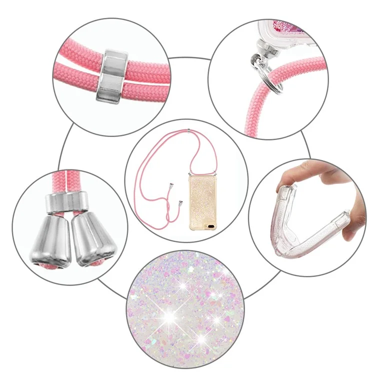 Protección Contra Caídas Quicksand Wirting Glitter TPU TPU Funda Protectora Shell Con Cordón Ajustable Para IPhone 6 Plus / 6S Plus / 7 Plus / 8 Plus 5.5 Pulgadas - Corazones Brillantes