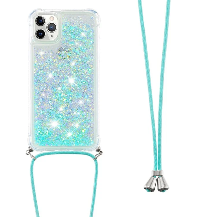 Glitter Liquid Quicksand Soft TPU Phone Case Protector with Adjustable Lanyard for iPhone 11 Pro 5.8 inch - Silver Blue Stars