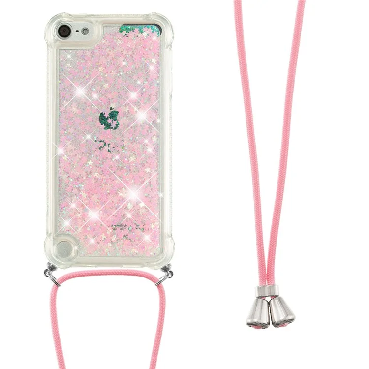 Long Lanyard Glitter Liquid Quicksand Tpu Cover Для Ipod Touch (2019)/iPod Touch 6/5 - Серебряные Розовые Звезды